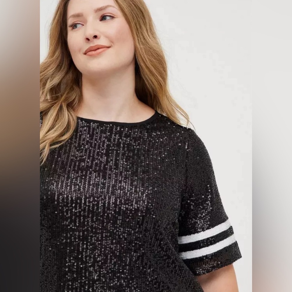 Torrid Abbey Blouse - Sequin Football Stripe Black - Picture 4 of 6